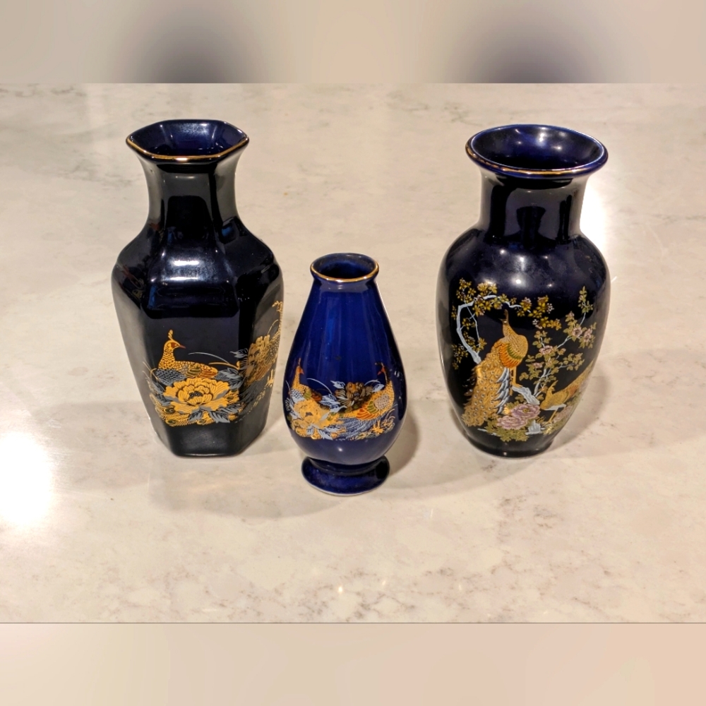 Vintage Japanese Blue Cobalt Porcelain Vases